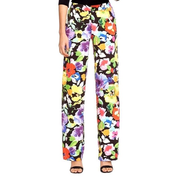 $298 Ralph Lauren Floral Hawaiian Flower Wide Leg Silky Summer Dress Pants 8P - Picture 1 of 16
